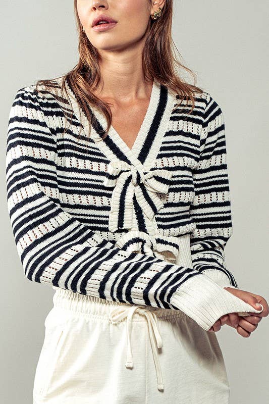 Ribbon Button Stripe Cardigan