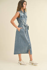 Daylin Denim Sleeveless Button Down Dress