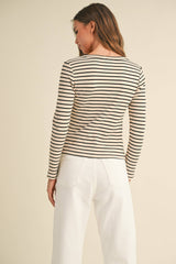 Stripe Pattern Round Neck Long Sleeve Top