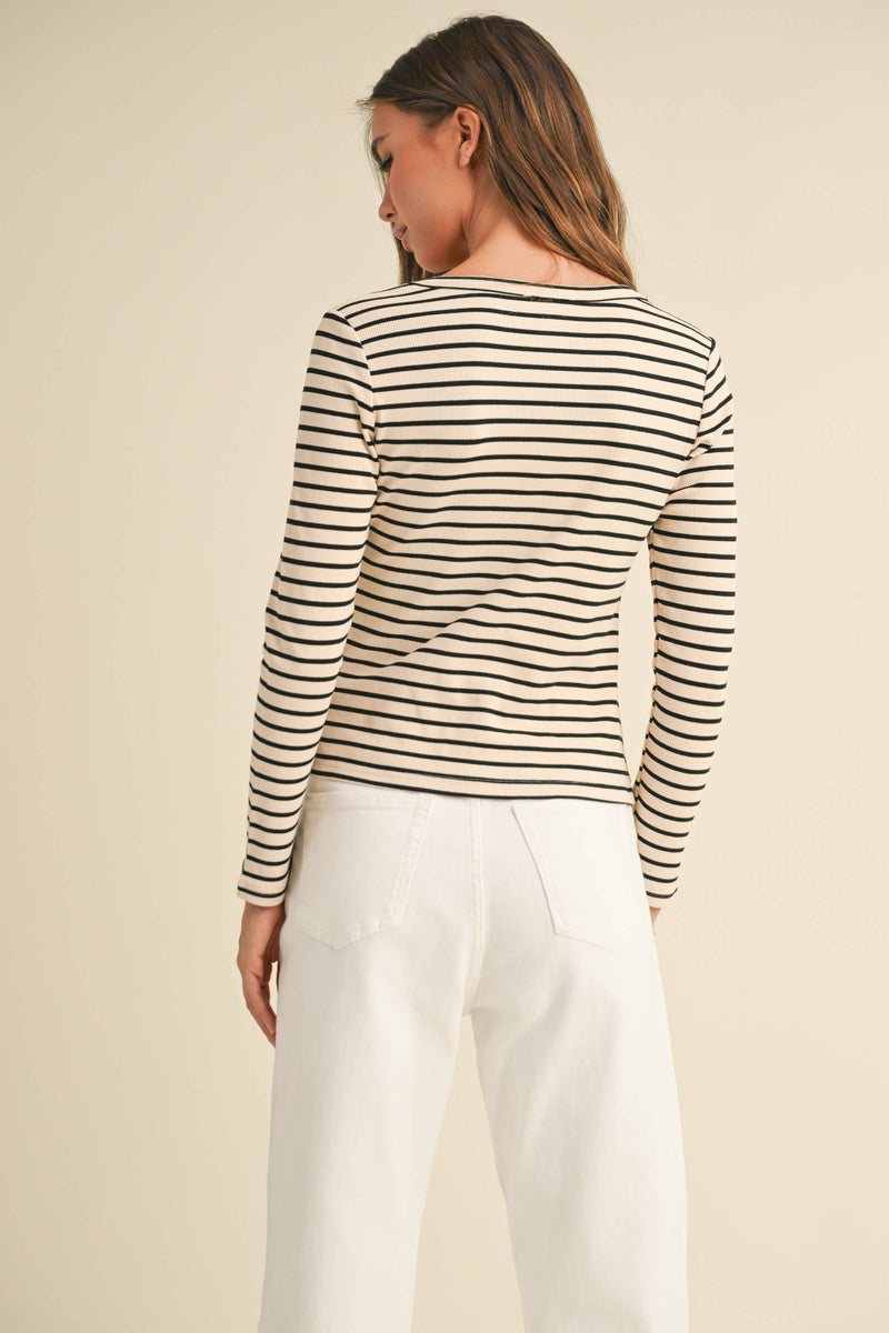 Stripe Pattern Round Neck Long Sleeve Top