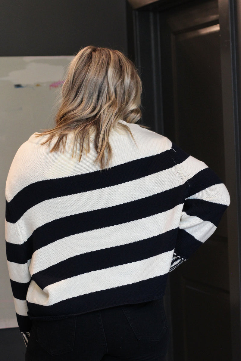 Silicy Black & White Striped Sweater Top