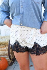 Satin Polka Dot Short With Lace Trim