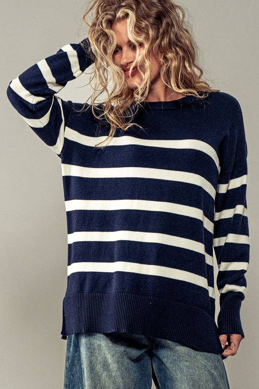 Draped and Striped Long Sleeve Knit