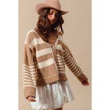 Multi Stripe Button Front Sweater Cardigan