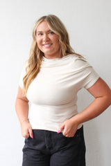 Solid Off Shoulder Drape Top