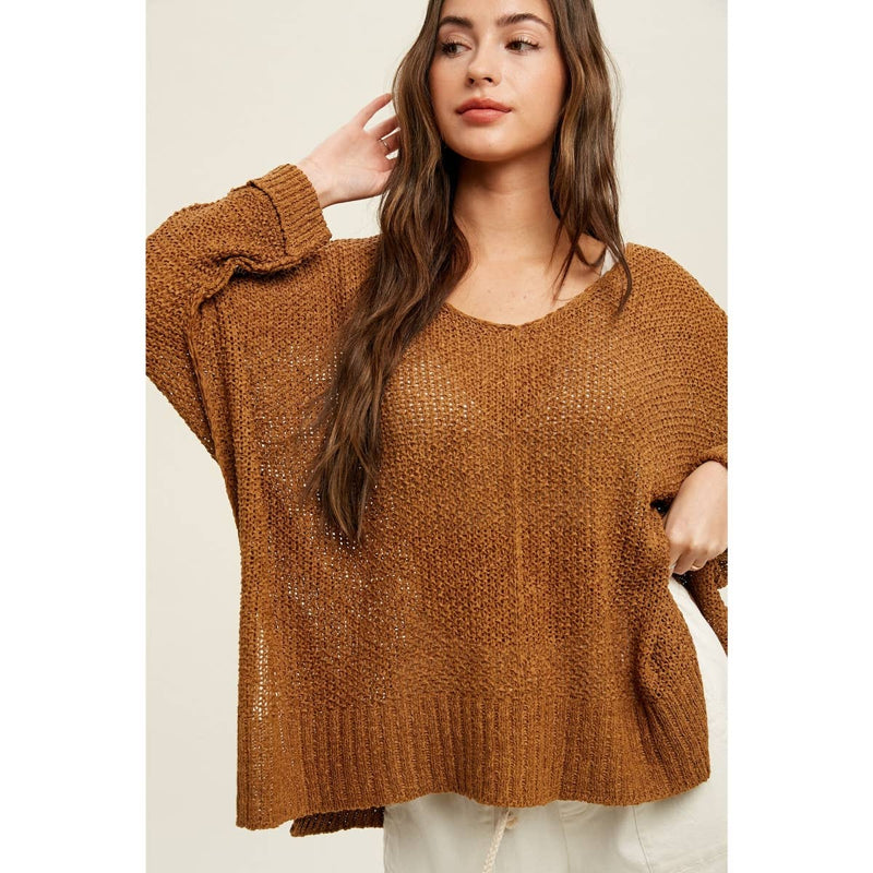 3/4 SLEEVE KNIT SWEATER WITH CUFF DETAIL