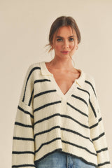 Striped Pattern Collar Sweater