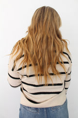 Striped Collar V-Neck Long Sleeve Top