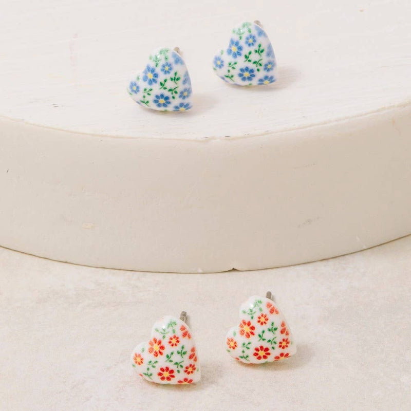 Floral Acrylic Heart Stud Earrings Set