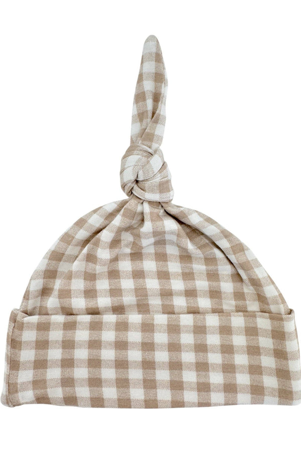 Knot Beanie, Tan Gingham