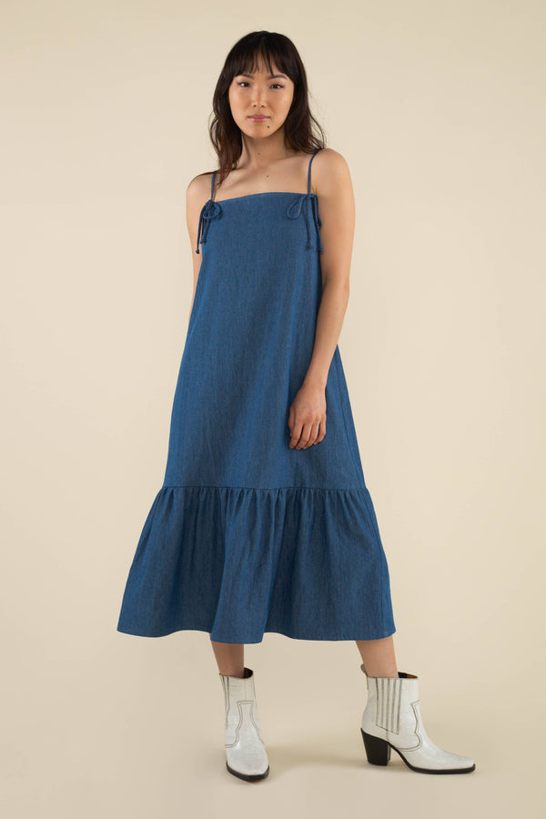 Bonnie Bow Cotton Denim Midi Dress