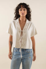 Nico Linen Short Sleeve Tie Blouse