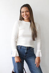 GREYLIN Dina Ruffle Lace Sleeve Knit Top