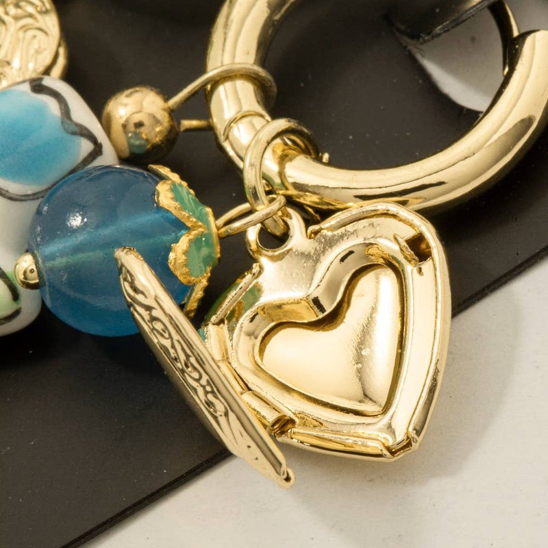 Heart Locket And Flower Charm Earrings
