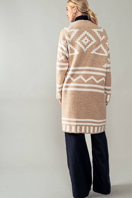 Aztec Print Open Cardigan