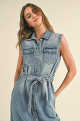 Daylin Denim Sleeveless Button Down Dress