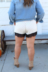 Satin Polka Dot Short With Lace Trim