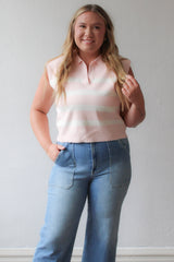Luca Cropped Stripe Polo Knit Top
