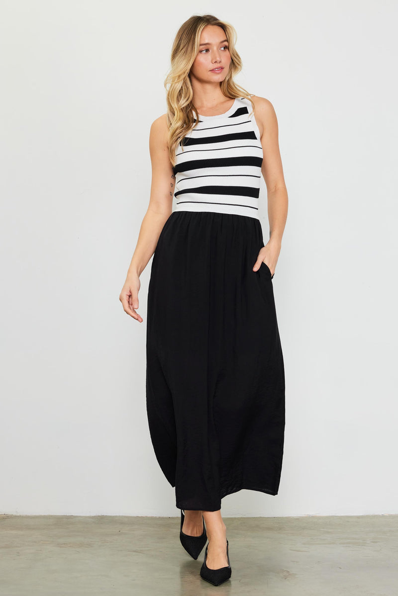 B&W Stripe Midi Dress