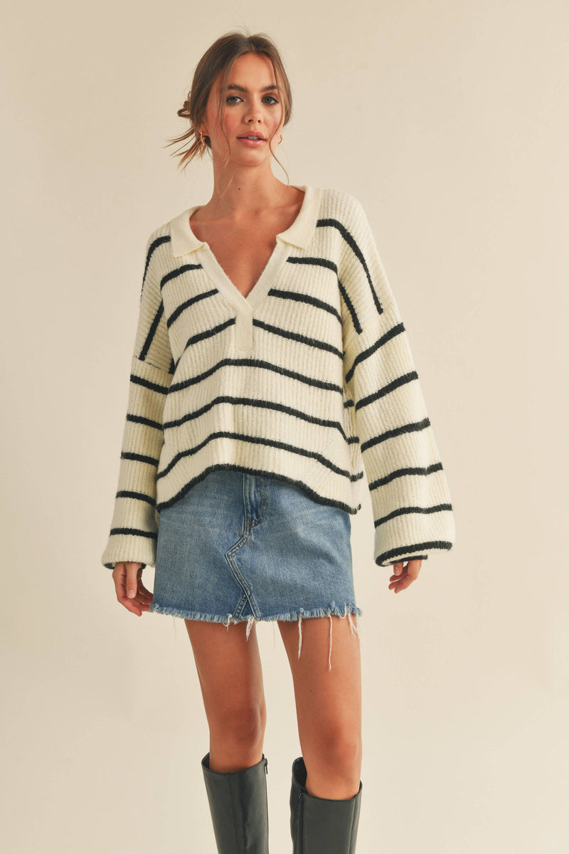 Striped Pattern Collar Sweater