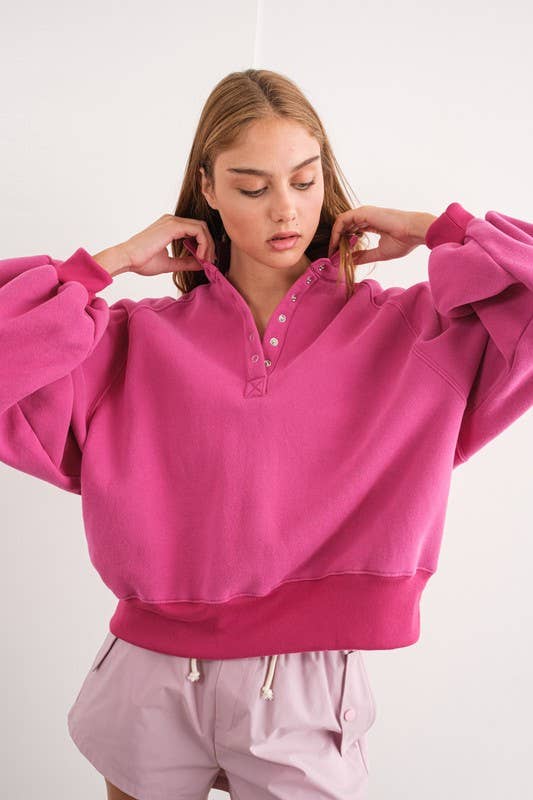 Essential Snap Button Sweater Fuchsia