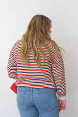 Knit Sweater Multi Color Striped Cotton Crew Neck