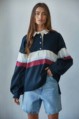 Striped Jersey Collar Pullover