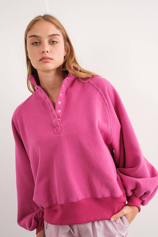 Essential Snap Button Sweater Fuchsia