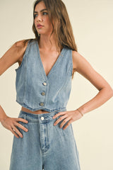 Emilee Washed Denim Vest