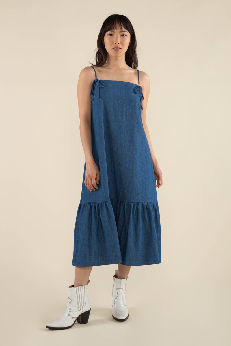 Bonnie Bow Cotton Denim Midi Dress