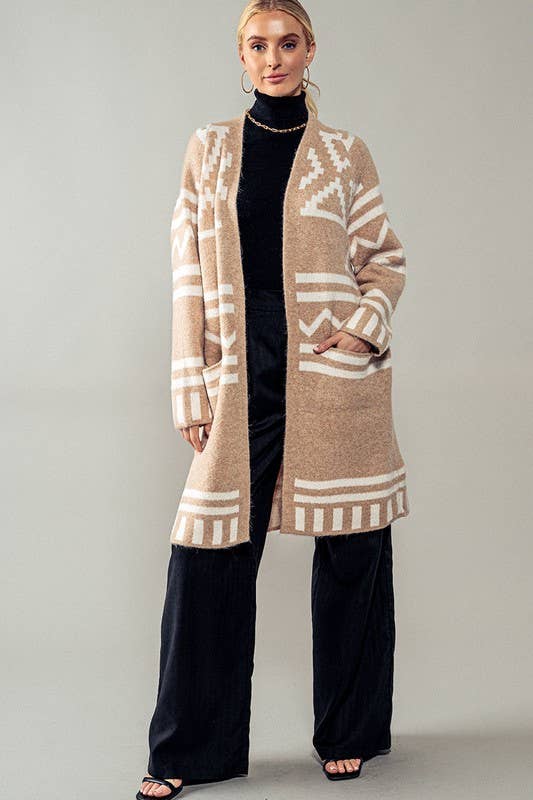 Aztec Print Open Cardigan