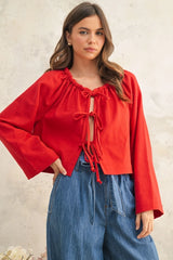 Linen Blen Tie Front Cardigan
