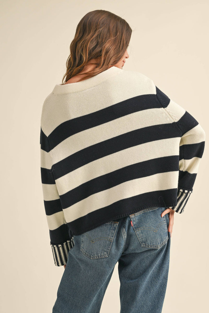 Silicy Black & White Striped Sweater Top