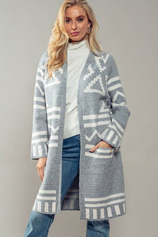 Aztec Print Open Cardigan