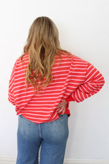 Stripe Mock Neck Pullover Sweatshirt