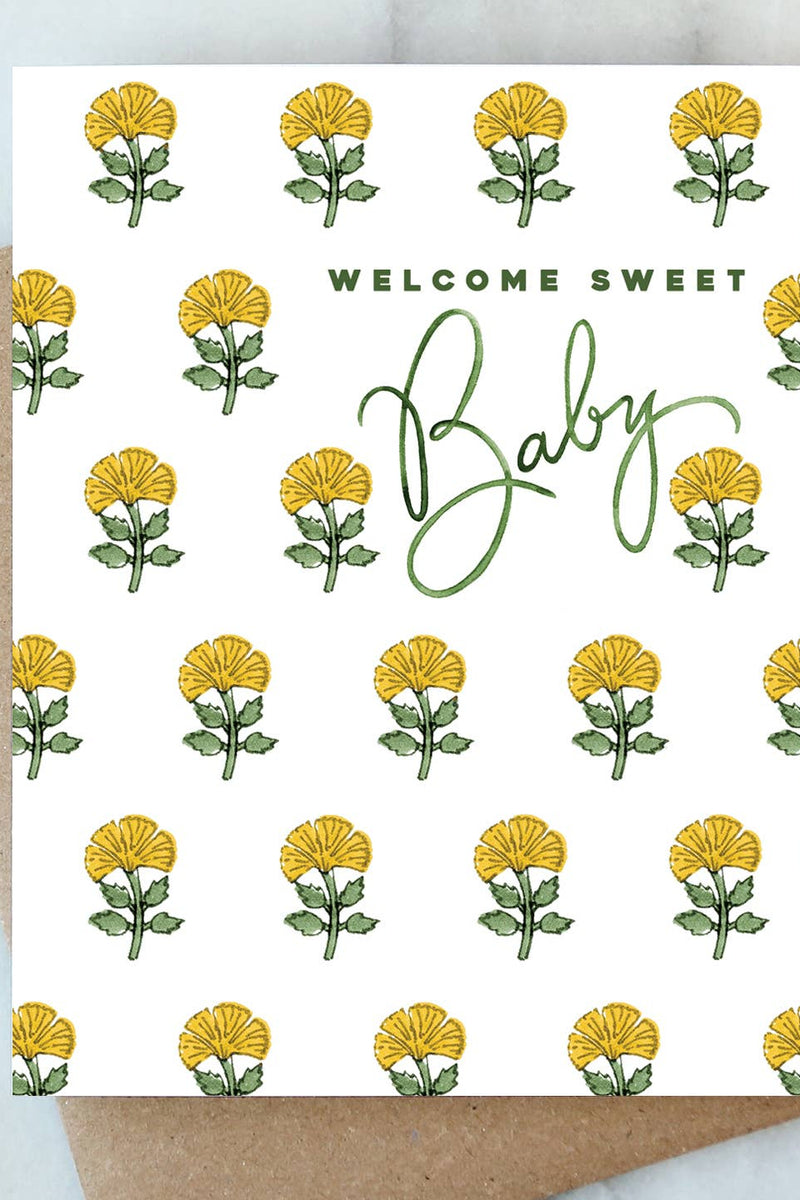 Yellow Floral Baby Card
