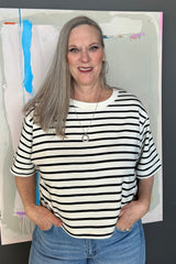 Loose Fit Cropped Stripe T-Shirt