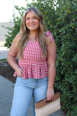 Gingham Peplum Top