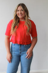 Eyelet Hem Boxy Knit Top
