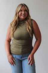 Sleeveless Shirring Jersey Tank Top