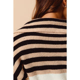 Stripe Sequin Embellished Ribbed Half Zip Top