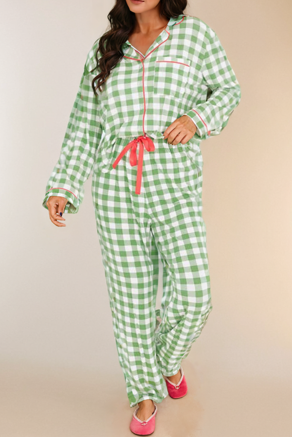 Christmas Plaid Print Shirt and Pants Pajama Set