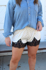 Satin Polka Dot Short With Lace Trim
