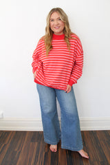 Stripe Mock Neck Pullover Sweatshirt