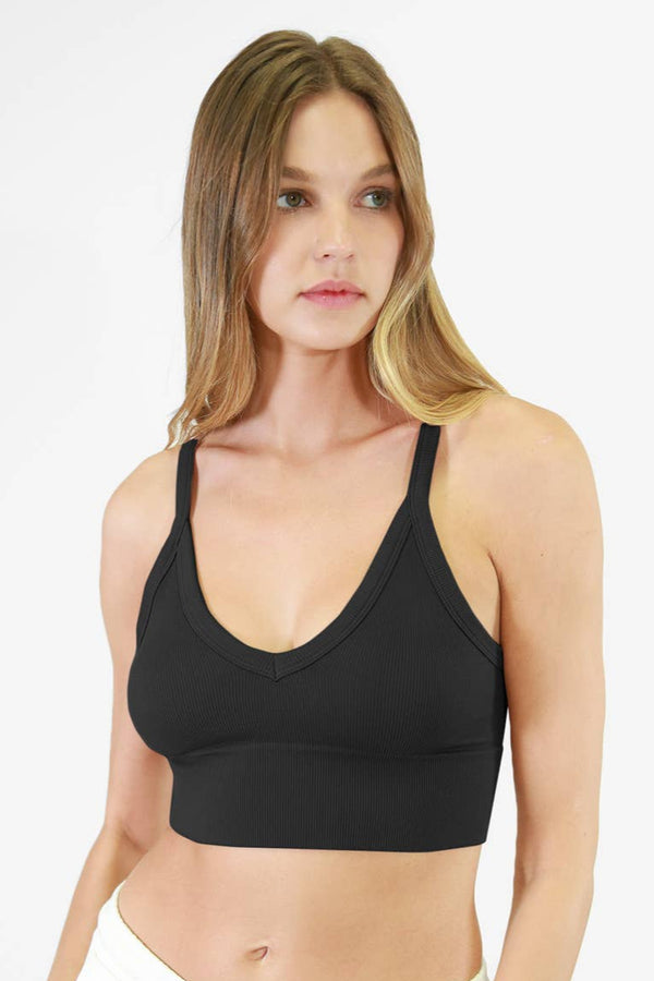 Ribbed V-Neck Bra