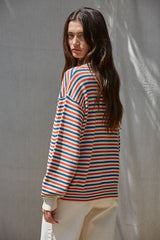 Knit Sweater Multi Color Striped Cotton Crew Neck