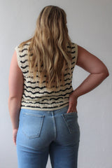 Knit Sweater Cotton Nylon Striped Vest Top
