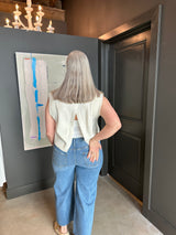 Soft Knit Ribbed Edges Detail Open Back Vest