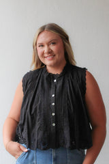 Woven Cotton Eyelet Buttondown Sleeveless Top