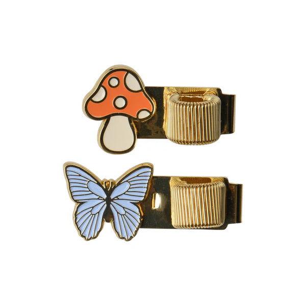 Set of 2 Pen Clips - Butterfly & Mushroom